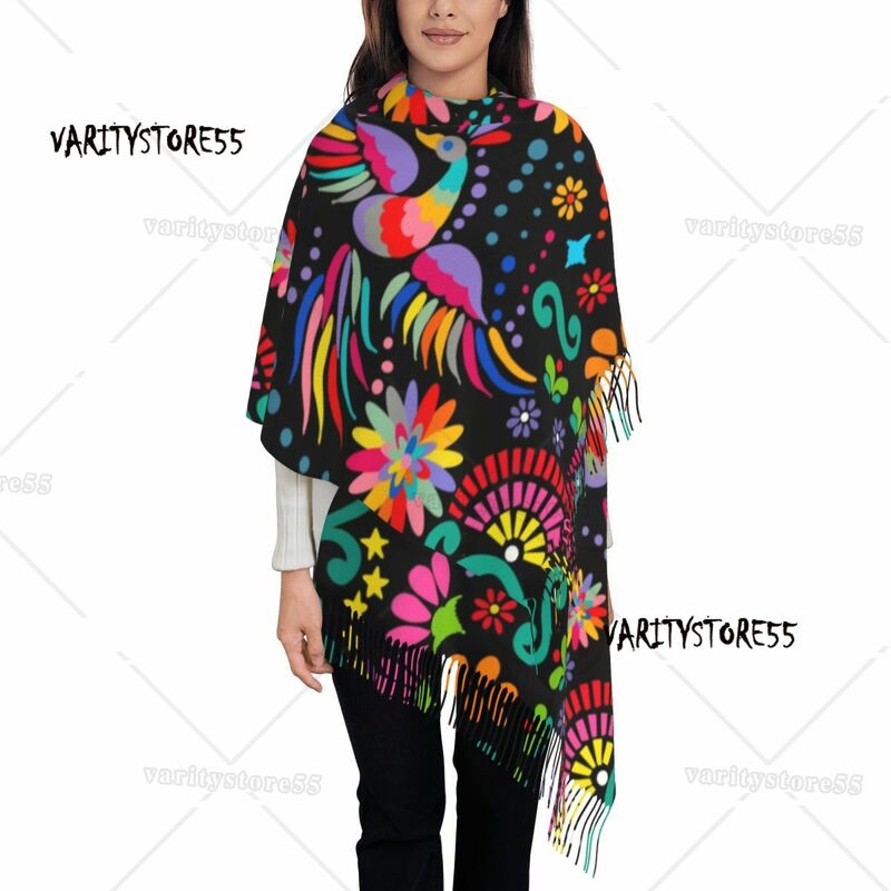 Syal tekstil bunga bunga Meksiko cetak pribadi syal hangat musim dingin pria wanita pembungkus selendang warna-warni