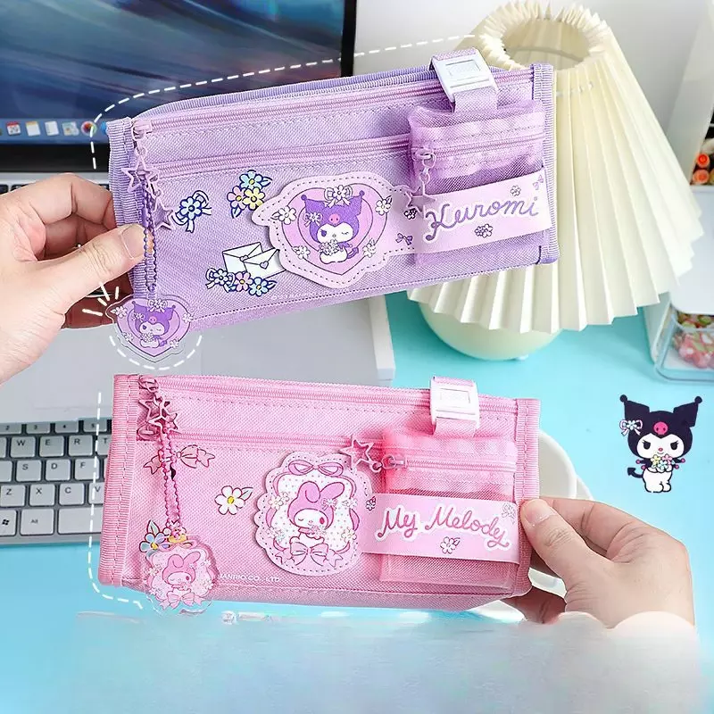 Kawaii Sanrio Anime Kuromi My Melody Students Pen Case Cinnamoroll Cute Cartoon Large Capacity Stationery Storage Bag