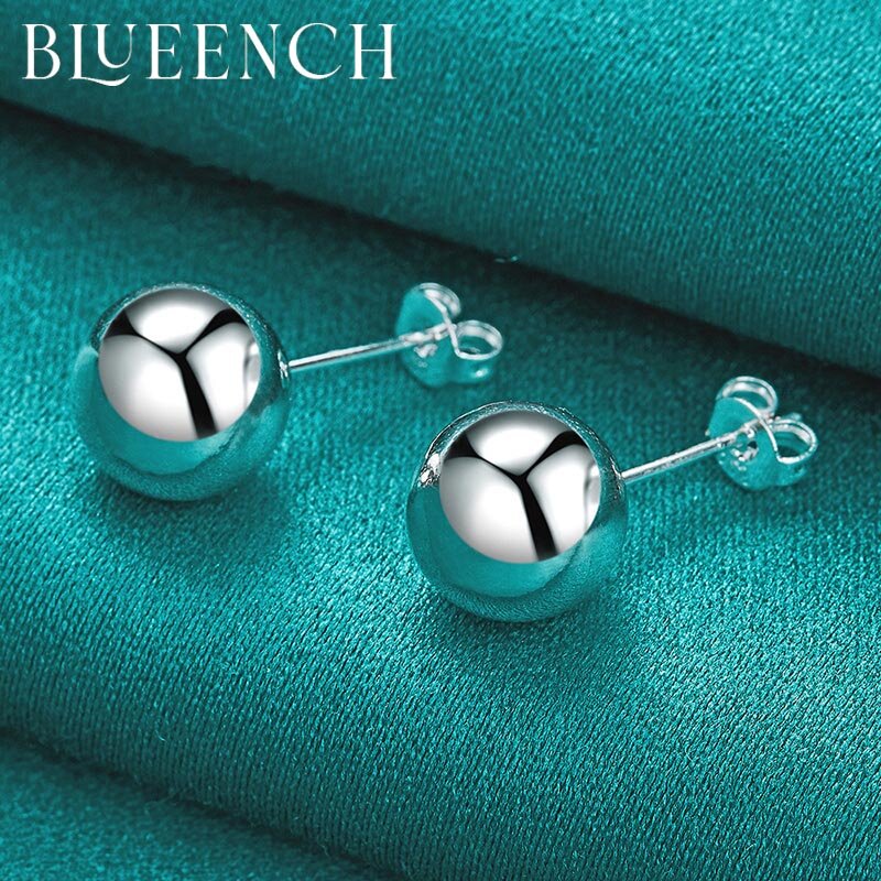 Blueench 925 Perak Murni 8Mm Bola Bulat Anting Stud Cocok untuk Pesta Pernikahan Wanita Mode Perhiasan Temperamen