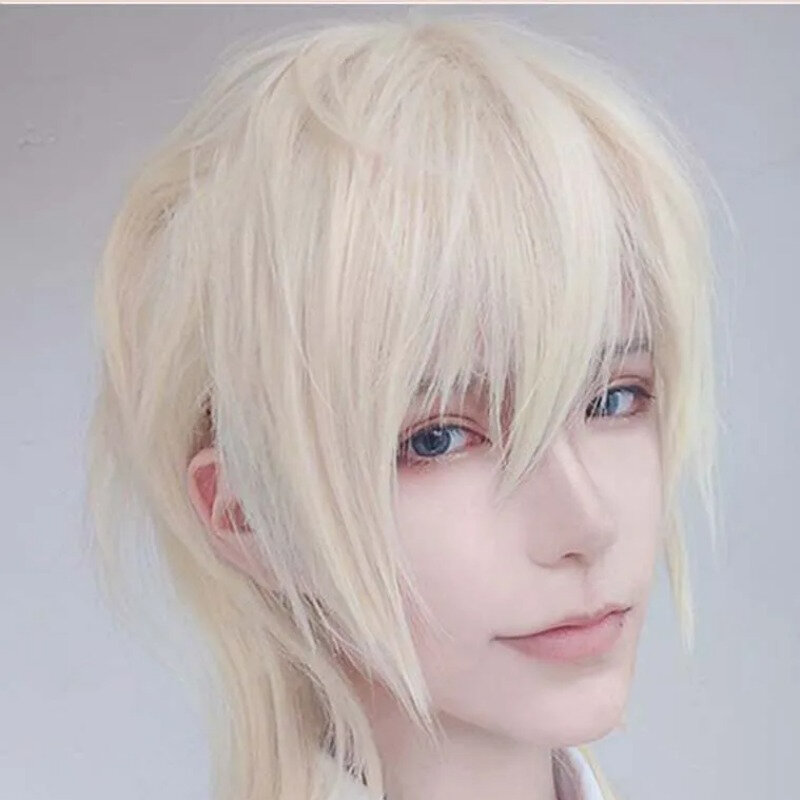 Men's Blue Wig Short Curly Wave Synthetic Wig For Male Boy Wine Red Cosplay Anime Daily Party Wig Heat Resistant Fake Hair