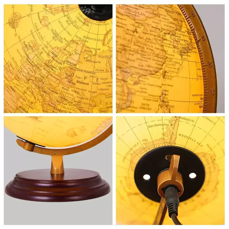 20cm 25cm All English Antique Globe Chinese And English Ar Luminous Ornaments European And American Retro Night Light Globe