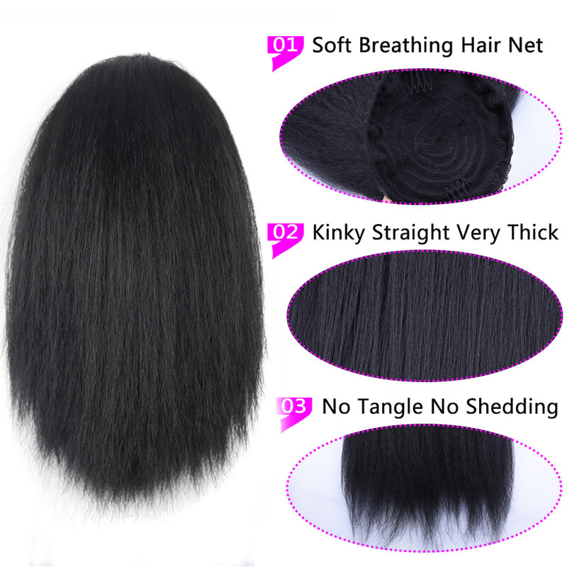 Coleta sintética corta y rizada con cordón para mujer, extensión de cabello con Clip, postizo negro falso, aspecto Natural