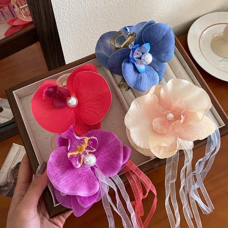 New Butterfly Orchid Flower Ribbon Hair Claw for Women Ponytail Clip Hair Clip Gentle Sweet Shark Clip Fashion Hair Accessories