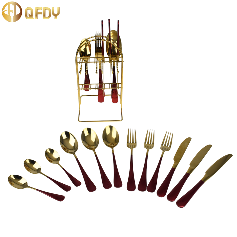 Western tableware 24Pcs stainless steel tableware cutlery coffee spoon with storage rack kitchen pendant combination