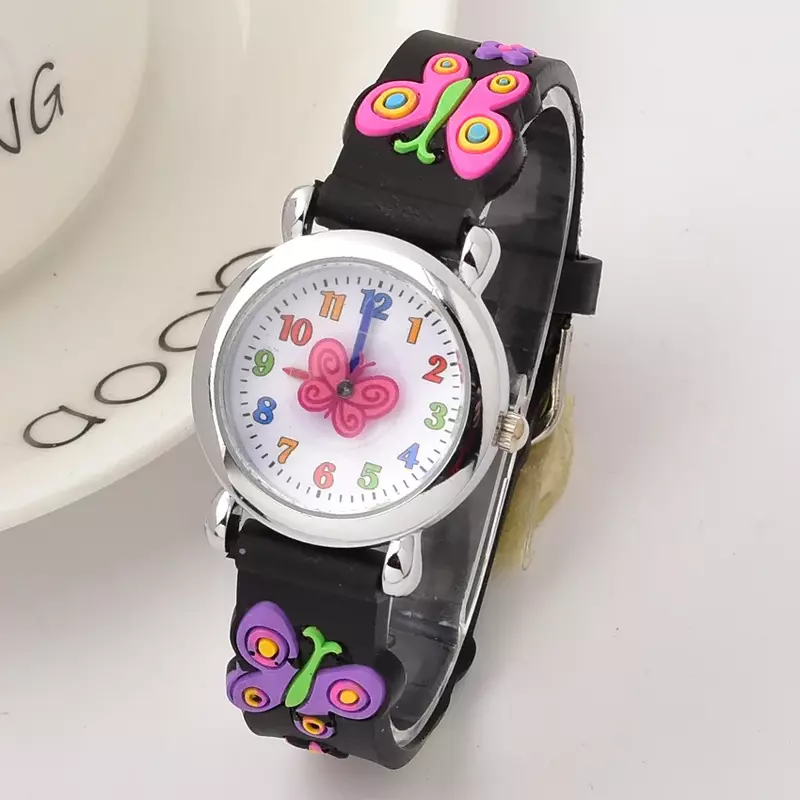 Nowy projekt zegarka dla dzieci 3D kreskówka motyl gumowy zegarek kwarcowy studenckie dziewczyny kolorowe urocze zegarki chłopcy zegar na prezent