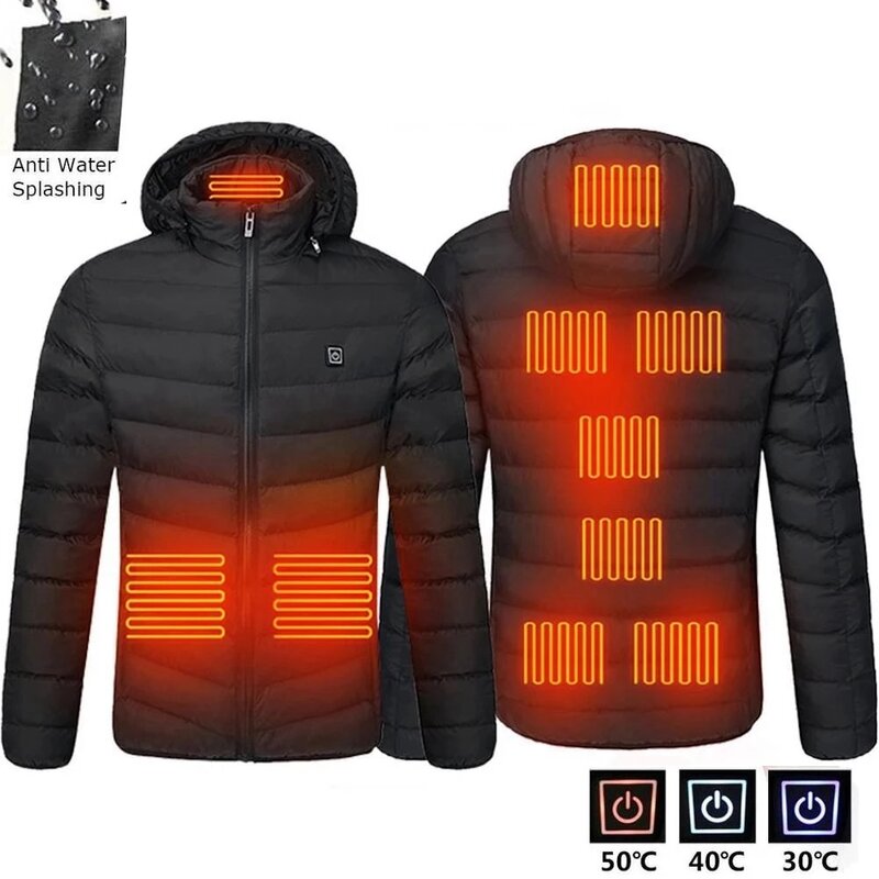 9 개의 가열 부위가 있는 USB 전기 발열 겨울 재킷, 야외용 스포츠 보온 코트 의류