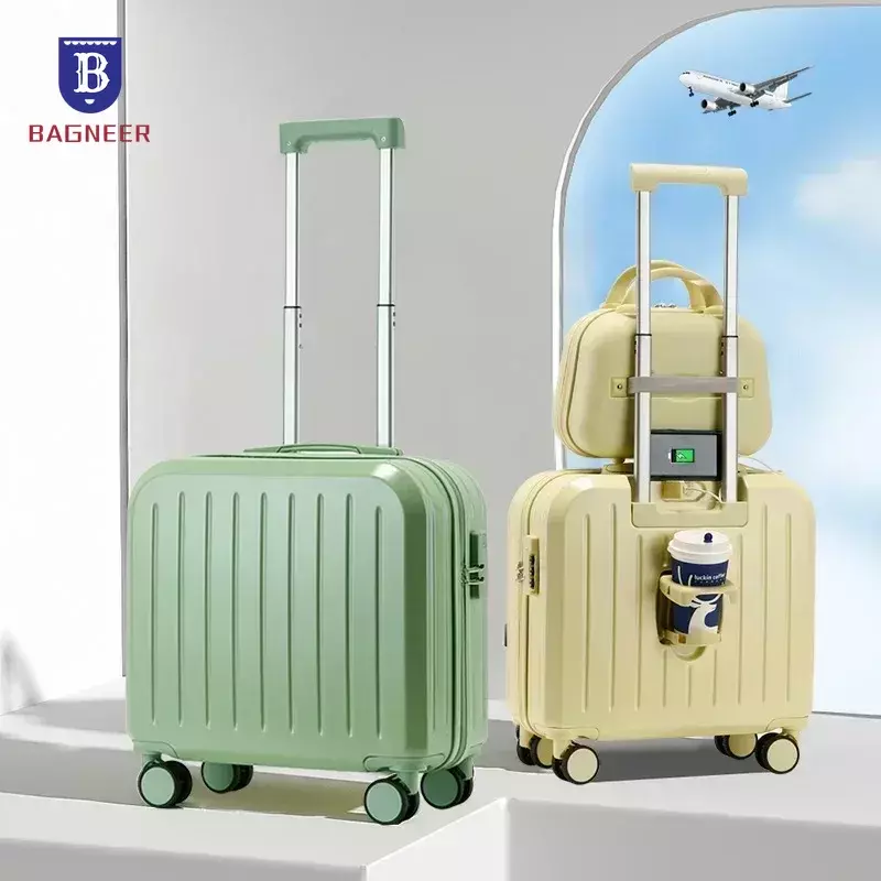 20 inch Boarding Luggage Travel Suitcase Spinner Carry-on USB Charging Password Trolley Rolling Luggage Bag with Cup Holder