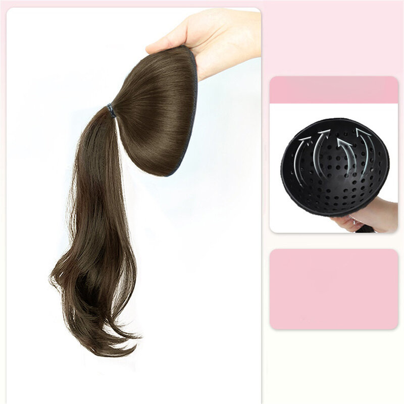 Wig ekor kuda keriting wanita, Wig alami bentuk kepala SEMPURNA UNTUK kulit Pomelo Ultra ringan pertumbuhan rambut keriting Pon