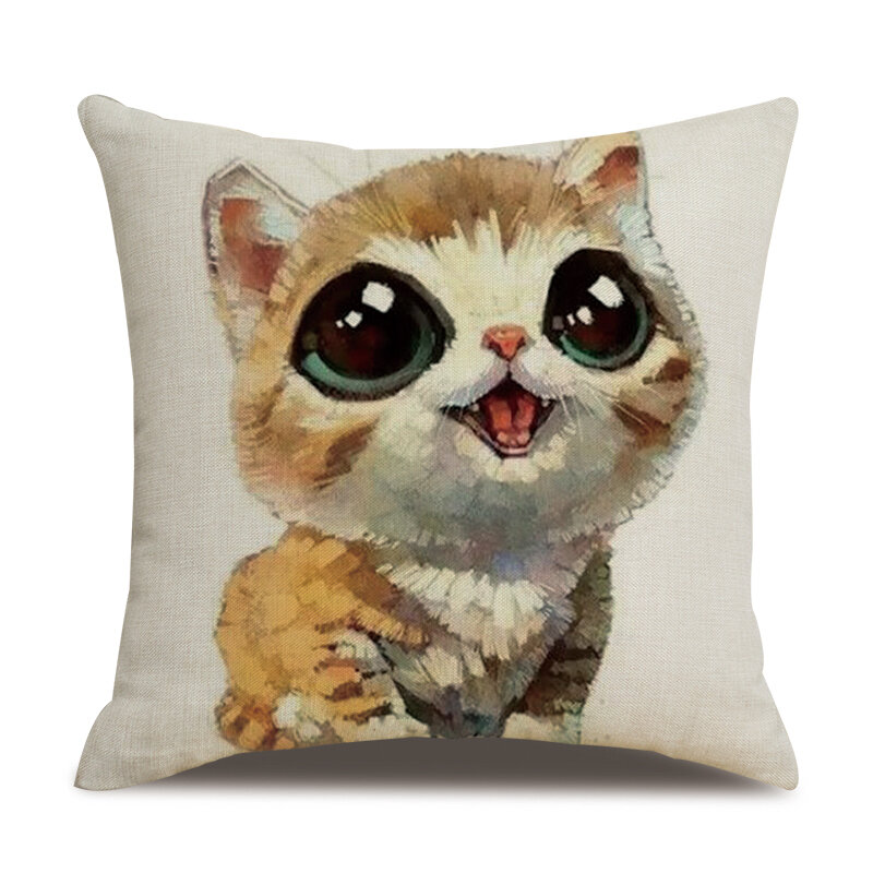 ZHENHE, милый котенок, мультяшный рисунок, льняная подушка, чехол, украшение для дома, наволочка, чехол для подушки, размер 18x18 дюймов