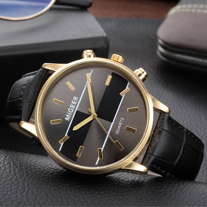 Reloj de cuarzo con correa para hombre, accesorio de pulsera analógico con correa de cuero y carcasa de aleación de alta calidad, elegante y minimalista, a la moda