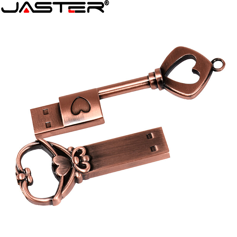 JASTER-Retro Bronze Key USB Flash Drive, Pendrive Portátil, Memory Stick de Alta Velocidade, Presente Criativo, 16GB, 32GB, 64GB, 8GB