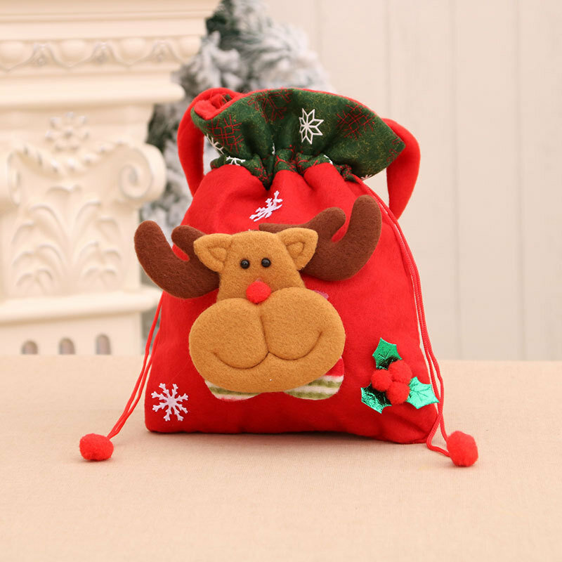 1 шт. Рождественский Подарочный пакет, новогодние сумки для конфет на шнурке, мультяшный медведь, лось, снеговик, Рождественская упаковочная сумка, товары для Рождества
