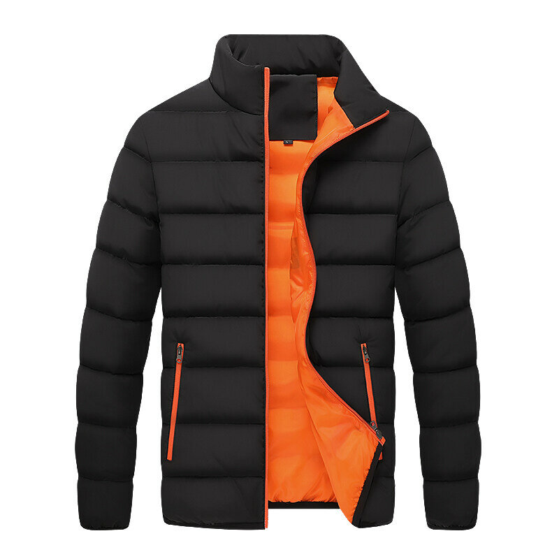 Мужская куртка с воротником-стойкой, однотонная хлопковая повседневная куртка составного кроя с длинными рукавами и карманами на молнии, Осень-зима 2024
