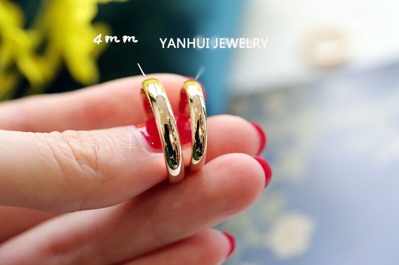 유니섹스 심플한 약속 반지 패션 주얼리 옐로우 골드 컬러 스테인레스 스틸 반지, 여성 남성 웨딩 액세서리