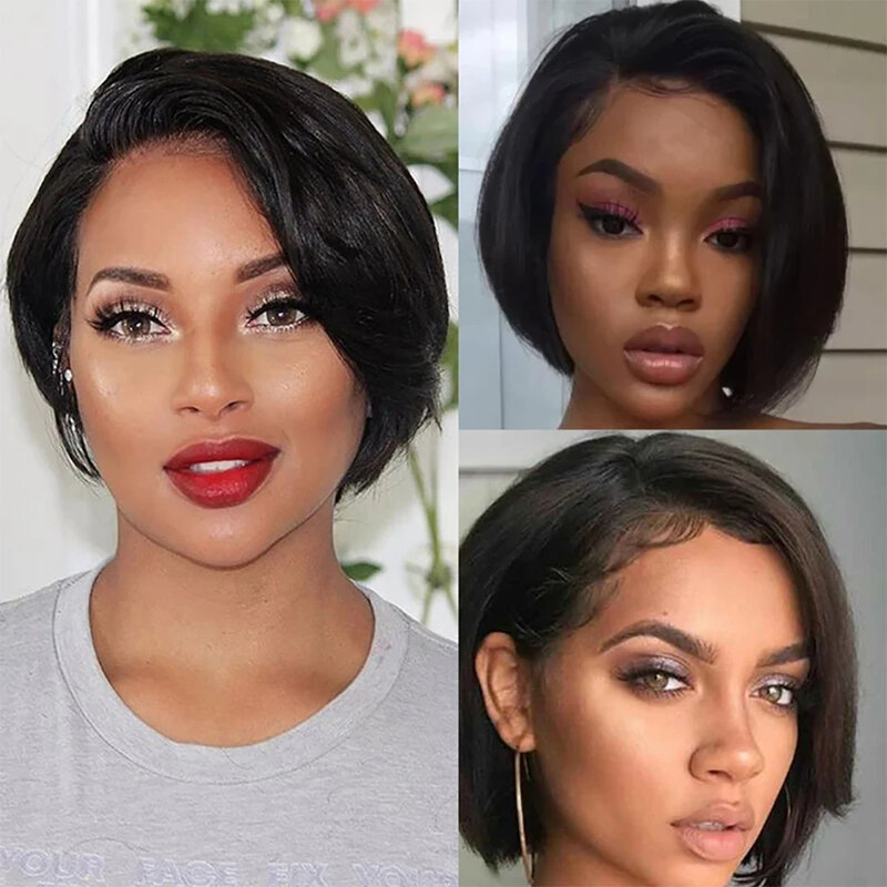 FORELSKET Pixie Cut Wig Transparent Lace Straight Human Hair Wigs For Women PrePlucked Lace Wigs Brazilian 100% Human Hair