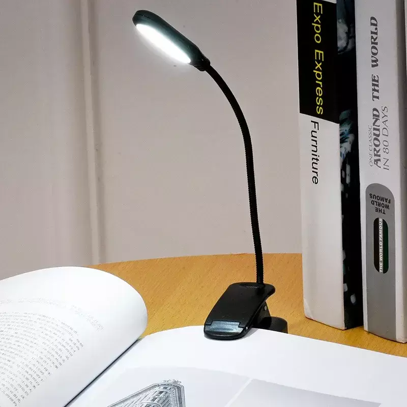 LED 눈 보호 책 야간 조명, 조정 가능한 미니 클립온 스터디 데스크 램프, 배터리 충전 유연함, 여행 침실 독서용