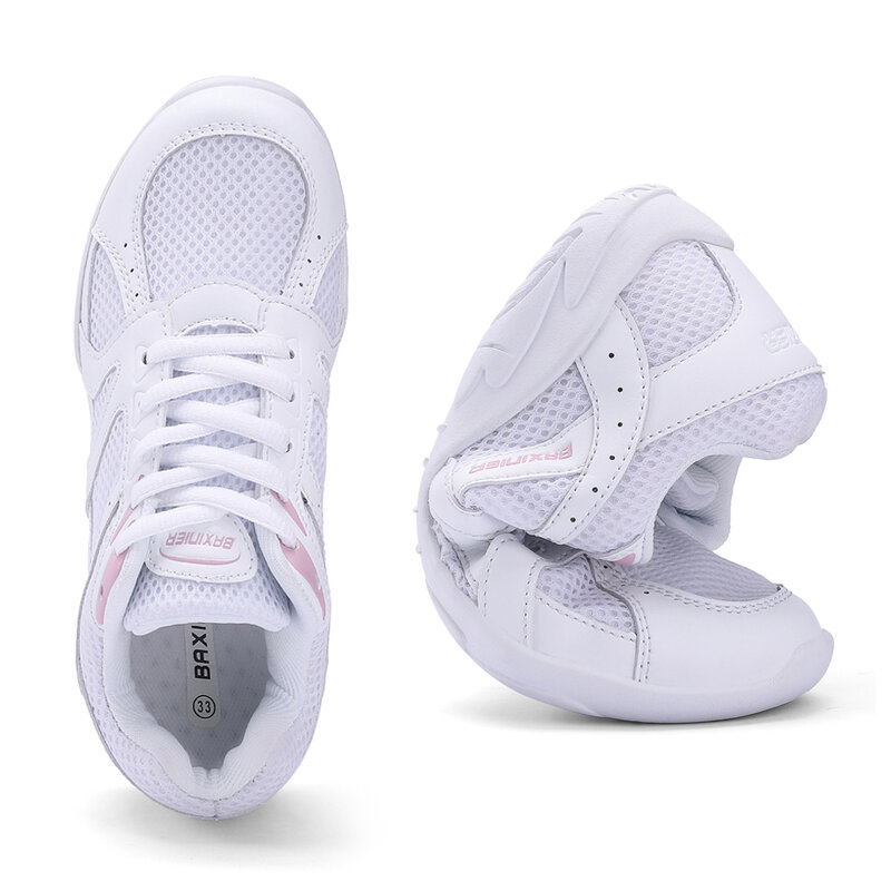 BAXINIER Girls White Cheerleading Shoes Mesh Breathable Training Dance Tennis Shoes Lightweight Youth Cheer Competition Sneakers