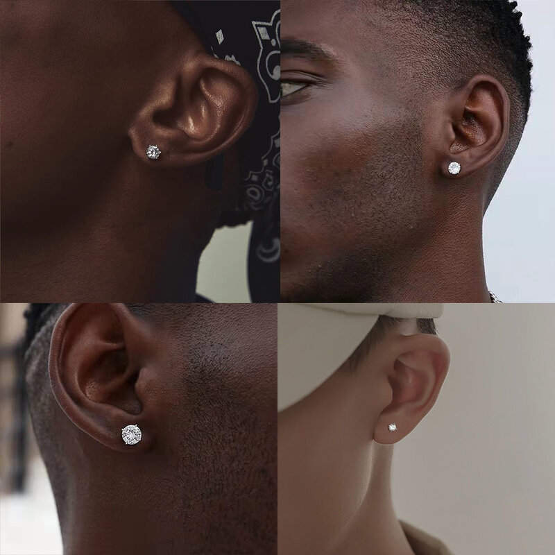LUXUSTEEL 1Pairs/2Pcs orecchini a bottone in cristallo in acciaio inossidabile per donna uomo 4 Prong Tragus Round Clear Cubic Zirconia Ear Jewelry