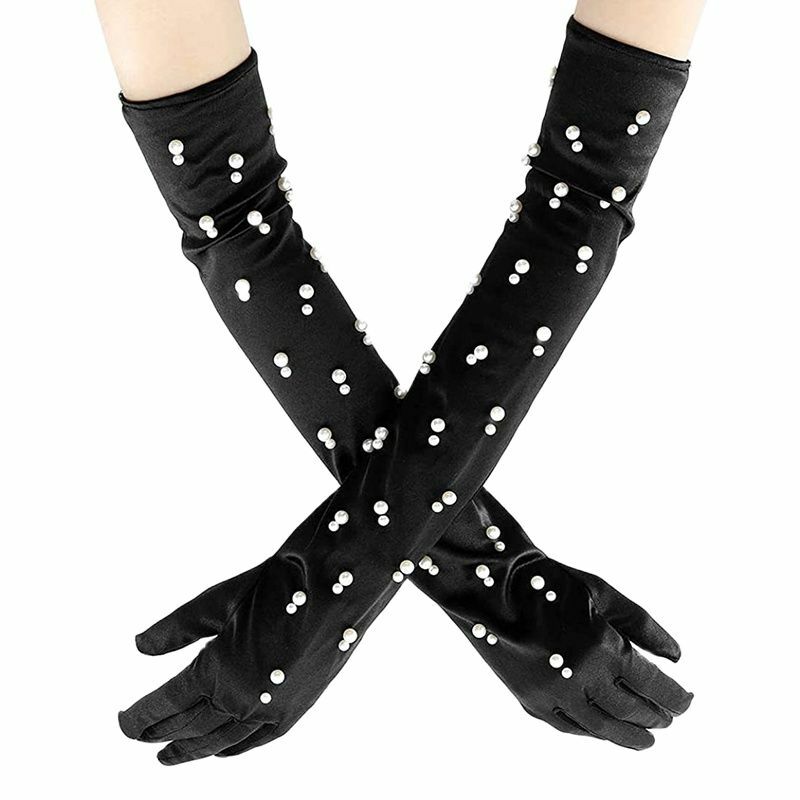 Длинные женские атласные перчатки 55 см с украшением из жемчуга в стиле ретро, элегантные гладкие мягкие Стрейчевые сценические аксессуары для представлений, косплей