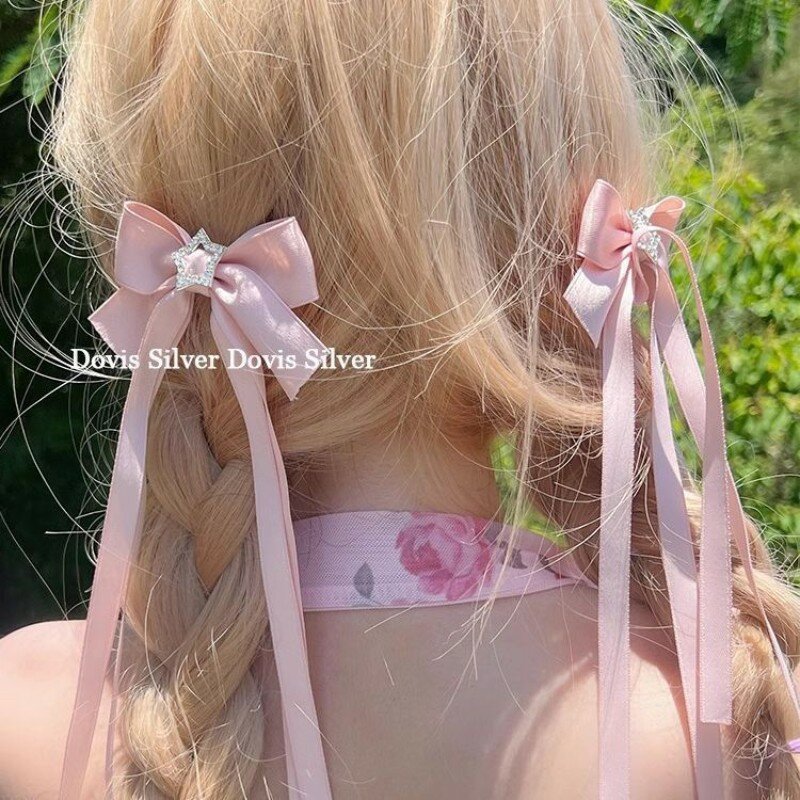1pcs Star Bowknot Hair Clips For Girls Cute Barrettes Hair Accessoires Colored Ribbon Hairpins Hairgrip Duckbill Clip Headdress