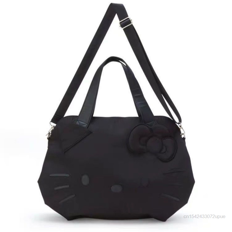 Sanrio Hello Kitty กระเป๋าใหม่, กระเป๋าเดินทางระยะใกล้ขนาดใหญ่กระเป๋าถือลำลองสีดำกระเป๋าสะพายไหล่กระเป๋าอินเทรนด์สำหรับผู้หญิง