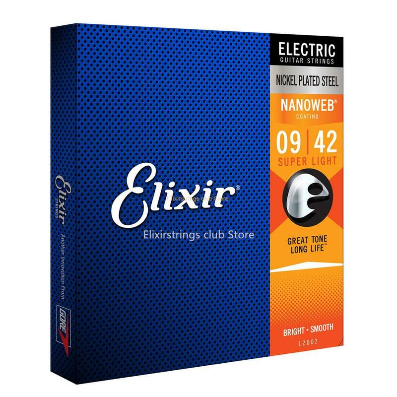Elixir-cuerdas de guitarra eléctrica NANOWEB 12002, revestimiento ultrafino de acero niquelado antioxidante, 009 .011 .016 024 032 042