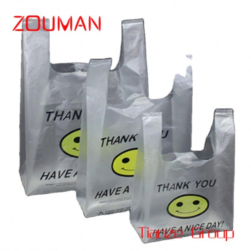Custom , eco-friendly transparent supermarket carryout shopping t-shirt plastic bags roll