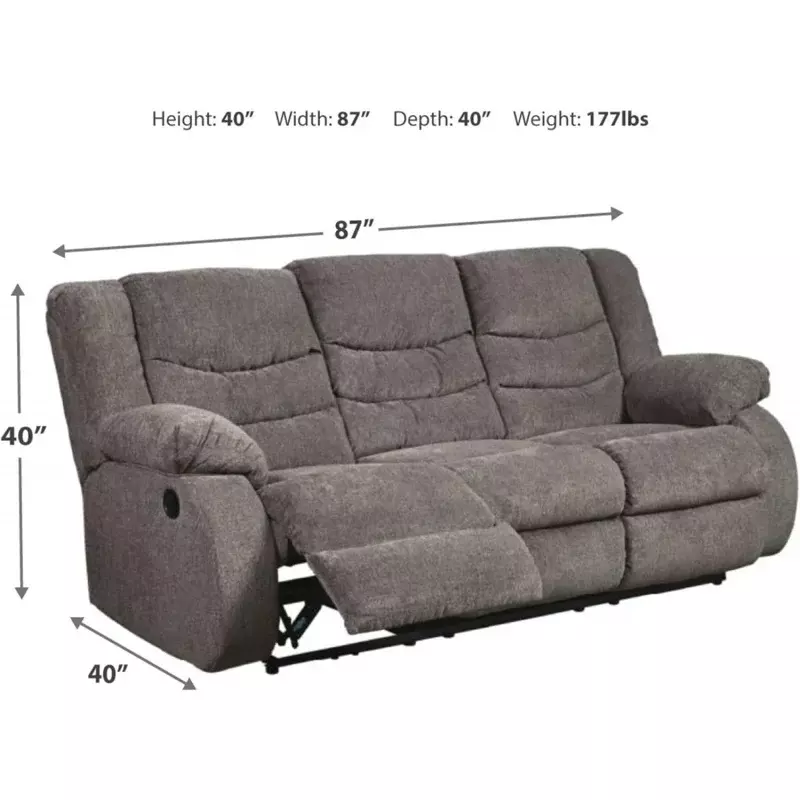 Design firmato di Ashley tugen divano reclinabile moderno con linguetta a strappo manuale, grigio scuro