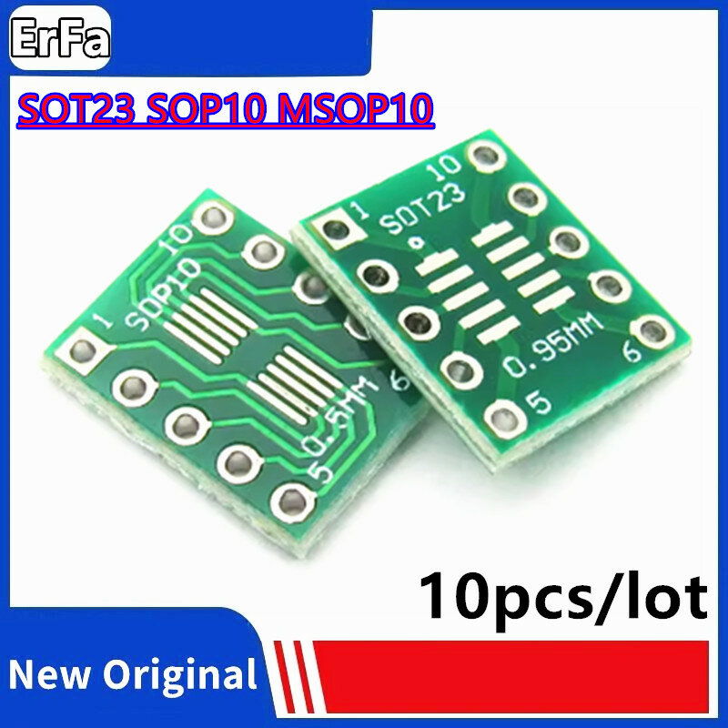 Pinboard SMD para DIP placa adaptadora, PCB Board Convert, 0,5mm, 0,95mm a 2,54mm, SOT23, SOP10, MSOP10, Umax, SOP23 a DIP10, 10pcs