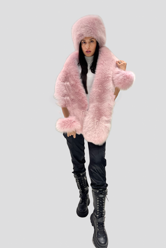 Hot Sale Faux Fox Fur Shawl Hat Gloves Three-Piece Winter Warm And Comfortable Personality Faux Fur Suit