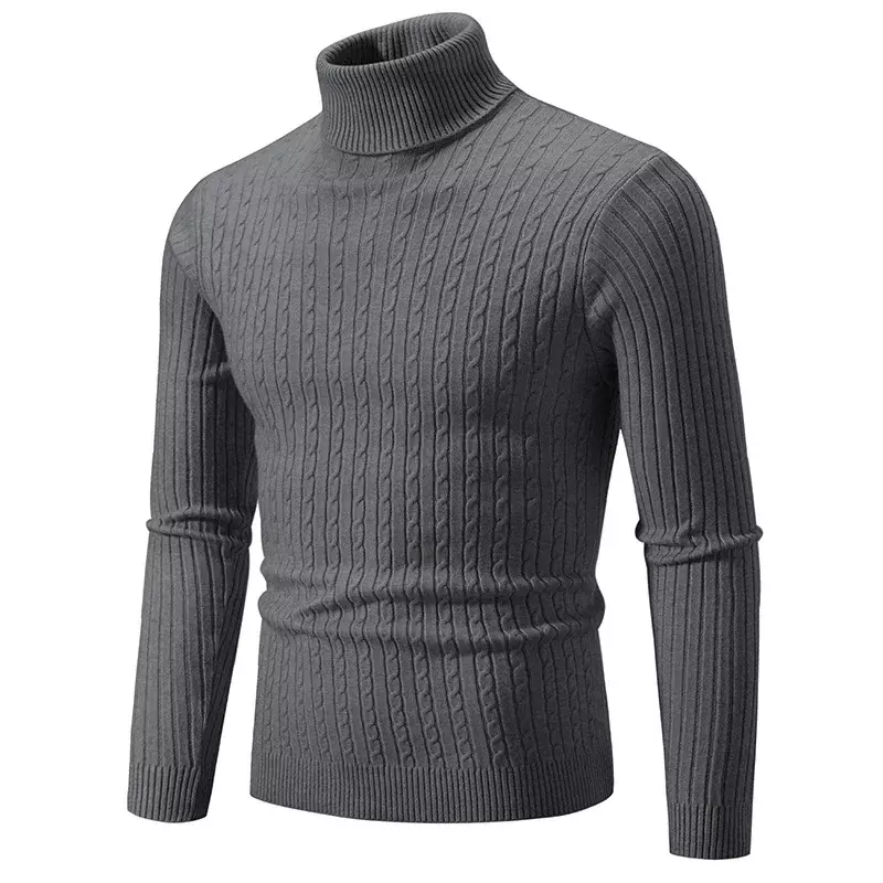 New Men's Twist High Neck Pullover Knit Sweater Fashion Casual Solid Color Men's Simple Versatile Warm Sweater
