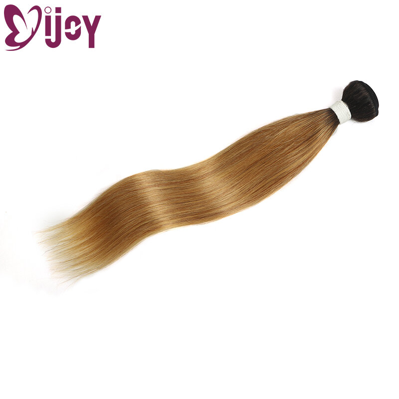 IJOY-mechones rectos de cabello humano brasileño con malla Frontal, extensiones de pelo Remy 1B 27, color ombré