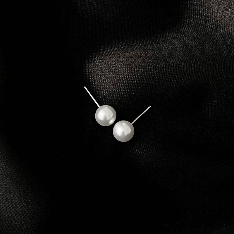 Boucles d'oreilles en argent regardé 925 véritable pour femme, perle ronde, bijoux fins classiques, accessoires géométriques minimalistes