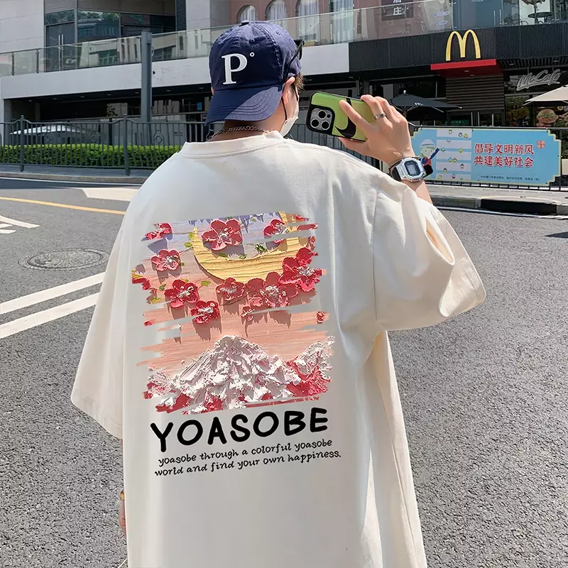 T-shirt z krótkim rękawem Plus Size Mężczyźni Y2K Summer Casual Loose T-shirt Harajuku Print High Street Clothing Koreańska moda Tee Shirts