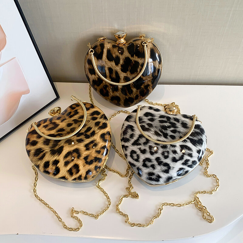 Super Mini Crossbody Bag Cute Love Heart Party Purse Fashion Lady Lipstick Pouch Vintage Leopard Handbag Clutches Phone Bag Sac