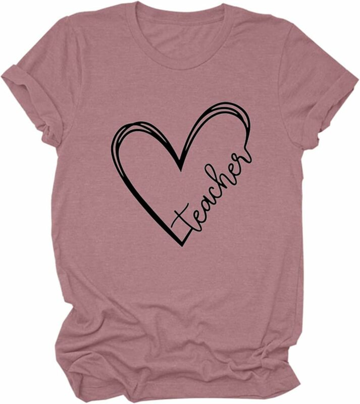 Koszule dla nauczycieli dla kobiet słodkie serce graficzna koszula inspirujące nauczyciele z krótkim rękawem koszulki walentynkowe