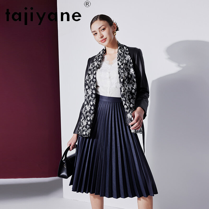 Tajiyane-jaqueta natural de couro de carneiro para mulheres, trench coat elegante, couro 100% genuíno, casacos curtos e finos, 2023
