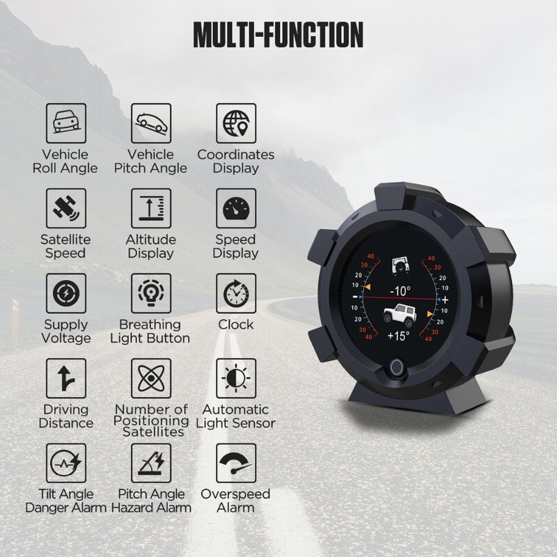 AUTOOL-X95 GPS 수평 경사계, 경사계, 속도계, PMH KMH, 자동차 나침반 피치, 기울기 각도, 고도, 위도, 경도