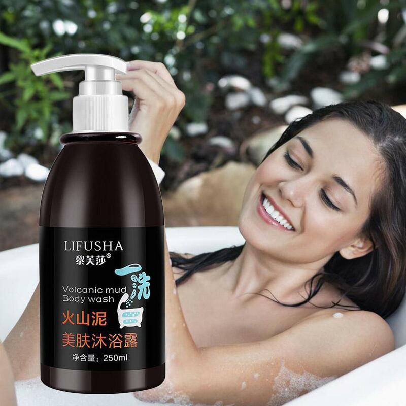 1pcs/250ml Volcanic Mud Body Wash Men and WomenLong Fragrance Body Whitening Skin Fast Brighten Wash Lasting G2K6