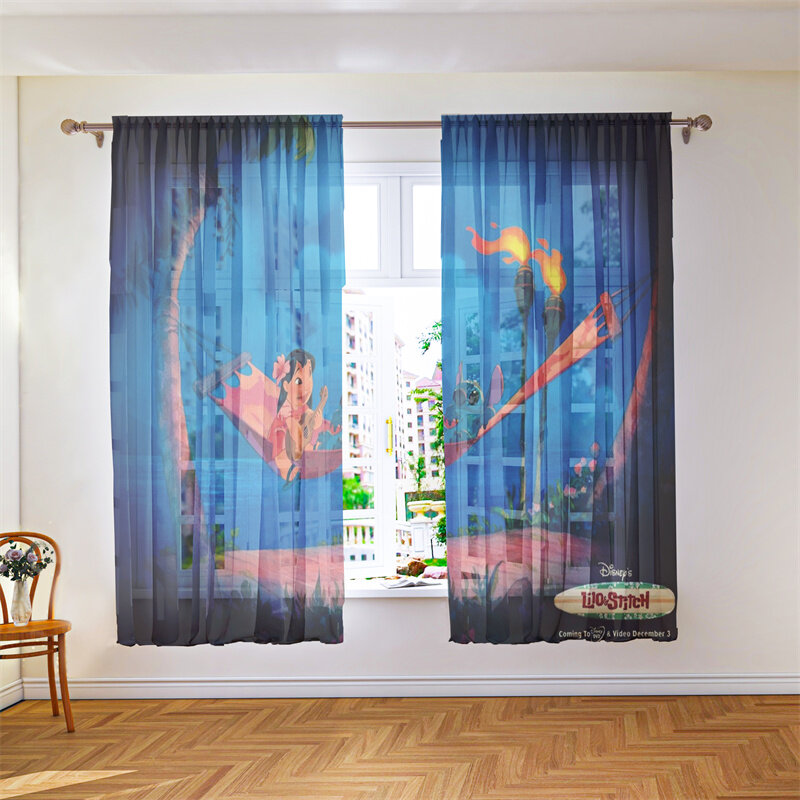 Stitch Voile Curtain Transparent Cartoon Character Light Chiffon Shiny Color Decoration Opaque Room Decoration Dedicated