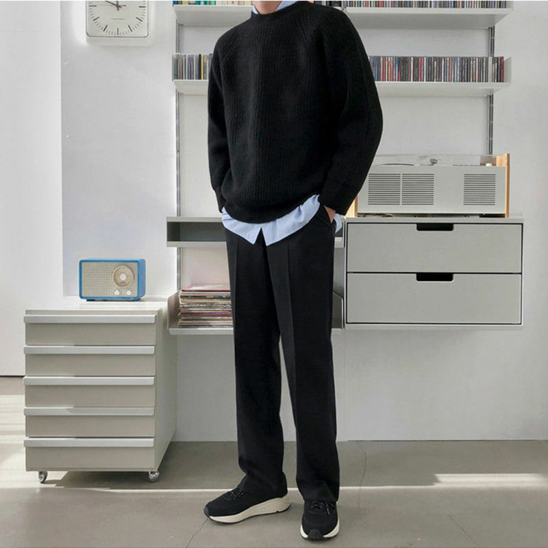 Sweter Pria Solid 2022 Baru Leher-o Atasan Rajut Pria Kasual Atasan Kualitas Tinggi Longgar Hangat Musim Gugur Musim Dingin G43
