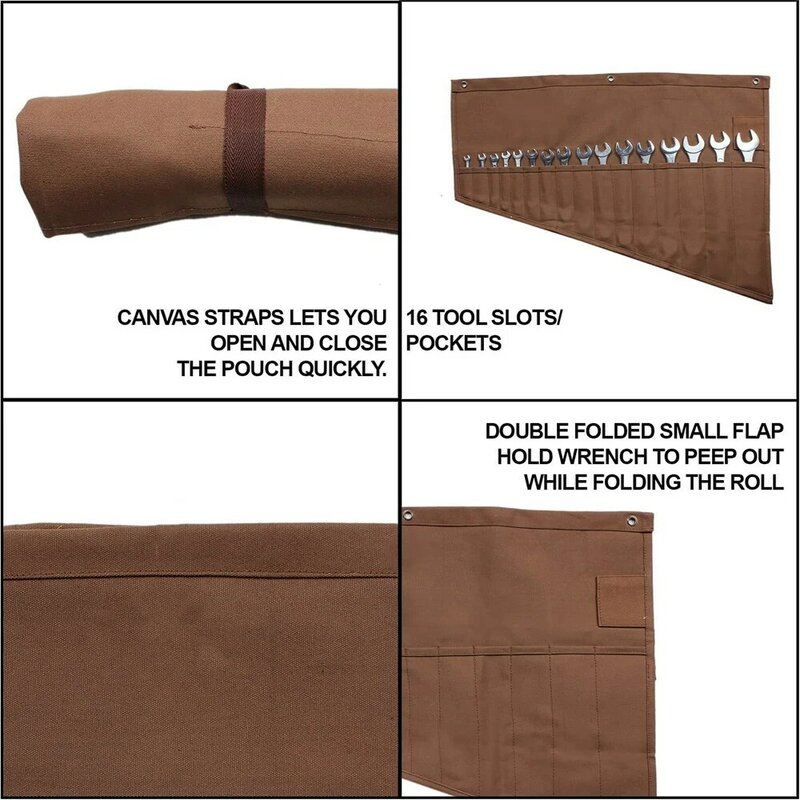 กระเป๋าอุปกรณ์ก่อสร้างผ้าใบเคลือบแวกซ์14ช่องสำหรับช่างไฟฟ้ากระเป๋าเครื่องมือสำหรับประแจและเครื่องมือ