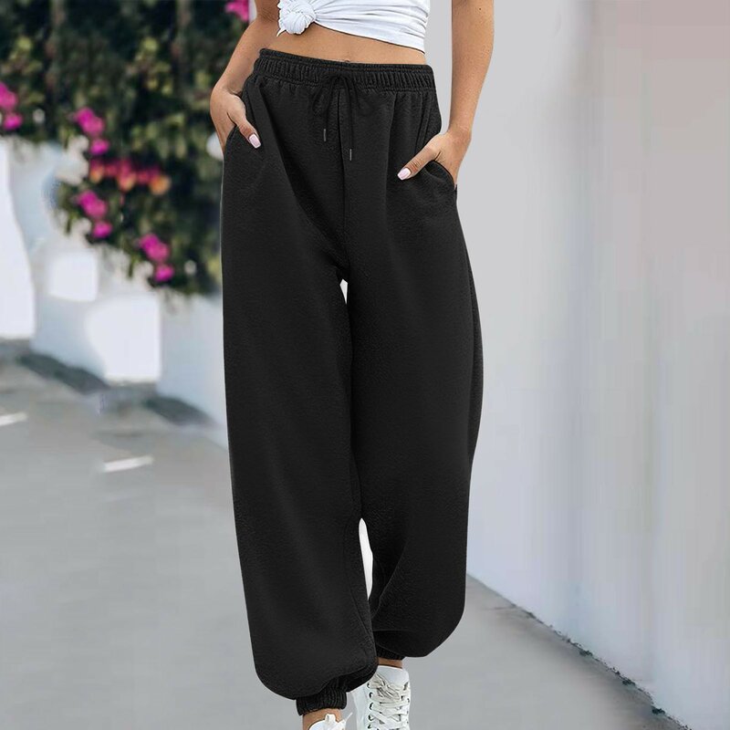 Новые серые женские спортивные брюки, летние весенние мешковатые женские спортивные брюки, черные однотонные джоггеры, уличные брюки 2024