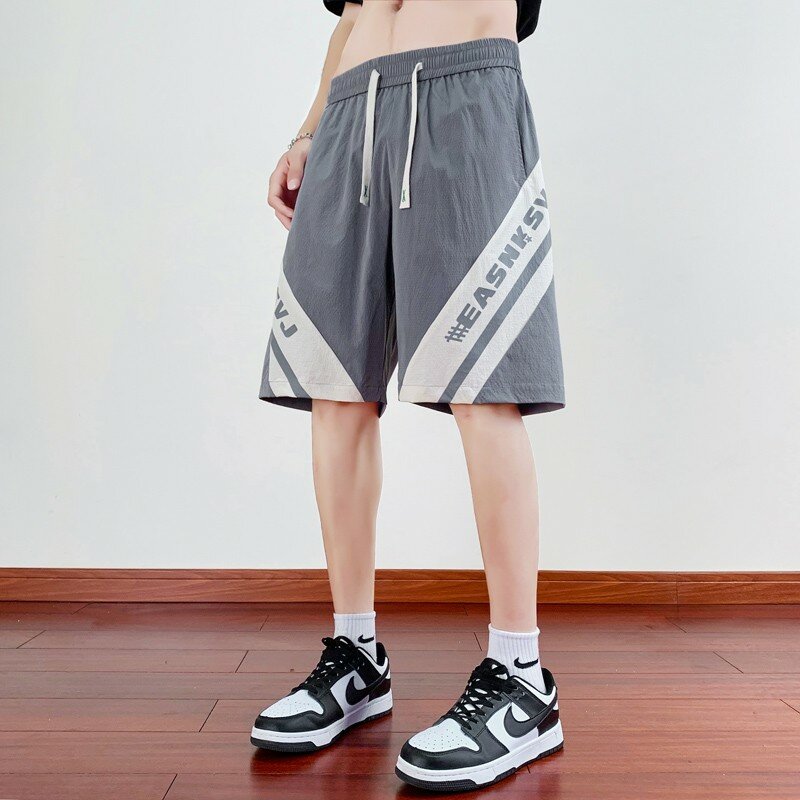 Шорты мужские с диагональными полосками, дышащие удобные короткие штаны с эластичным поясом, модная одежда, 2024