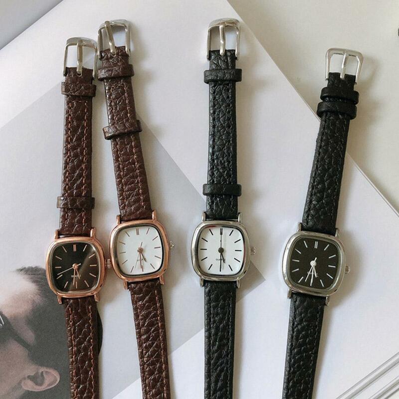 Модные квадратные кварцевые часы с кожаным ремешком, водонепроницаемые прямоугольные маленькие наручные часы для женщин, ретро классические повседневные женские часы