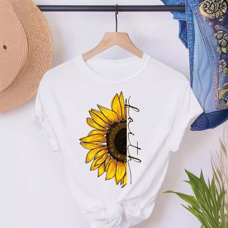 Women's Short Sleeve Explosive Sunflower Creative Letter Printing Harajuku  Tops  Women Clothing  Oversized T Shirt