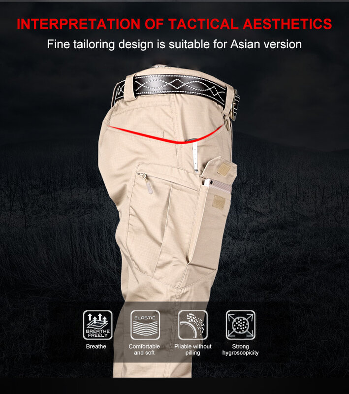 Calças táticas leves masculinas, calças de caminhada ao ar livre fundo de carga rápida, calça de bolsos múltiplos, caça à elasticidade, verão, 2023