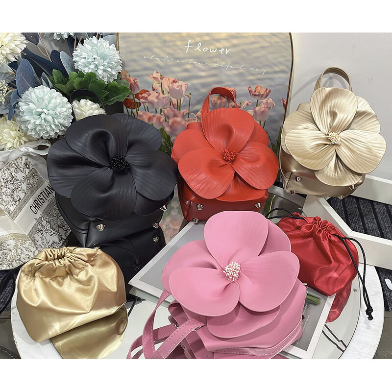 Borse a secchiello di fiori di lusso per le donne Appliques di moda borsa da donna di design borsa a tracolla a tracolla con petalo pochette da sera per feste