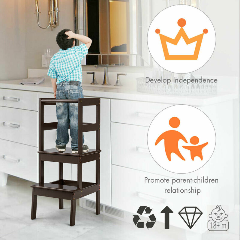 Sgabello da cucina per bambini in piedi in legno torre per bambini con binario di sicurezza Espresso BB5551CF