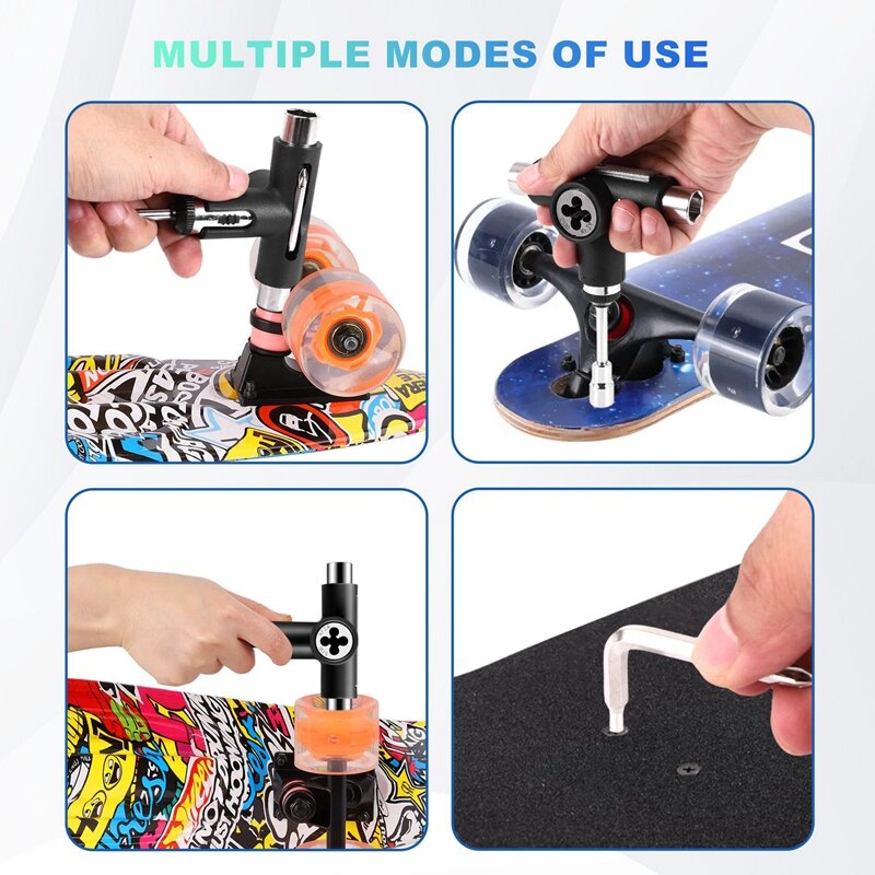 Top!-Skate-Tool-Integration Multifunktions-Ratschen-Skateboard-Tool mit Skateboard-Griptape-Radiergummi-Kit